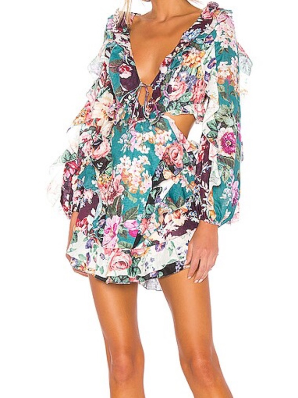 Zimmermann Floral Cutout Mini Dress in Teal, Pink, White fits size us 0-2